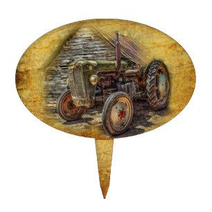 Vintage Farm Tractor Old Barn Shed Cake Topper