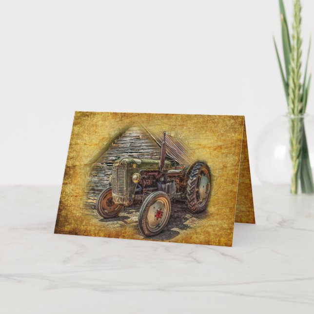 Vintage Farm Tractor Old Barn Shed Card (Front)