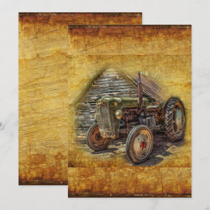 Vintage Farm Tractor Old Barn Shed Card