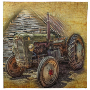Vintage Farm Tractor Old Barn Shed Cloth Napkin