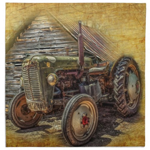 Vintage Farm Tractor Old Barn Shed Cloth Napkin