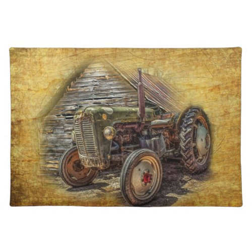 Vintage Farm Tractor Old Barn Shed Cloth Placemat