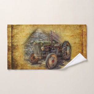 Vintage Farm Tractor Old Barn Shed Hand Towel