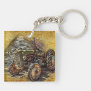 Vintage Farm Tractor Old Barn Shed Keychain