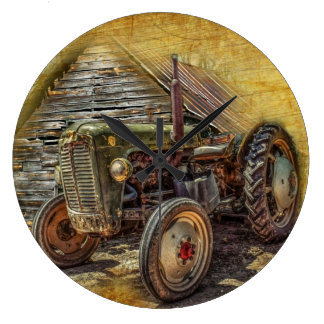 Vintage Farm Tractor Old Barn Shed Large Clock