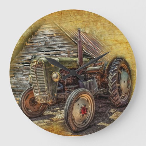 Vintage Farm Tractor Old Barn Shed Large Clock