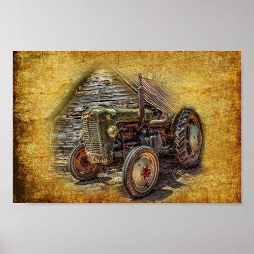 Vintage Farm Tractor Old Barn Shed Poster