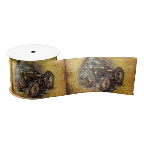 Vintage Farm Tractor Old Barn Shed Satin Ribbon