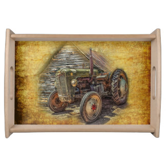 Vintage Farm Tractor Old Barn Shed Serving Tray