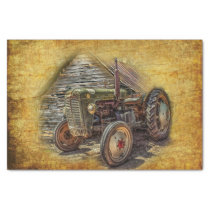 Vintage Farm Tractor Old Barn Shed Tissue Paper
