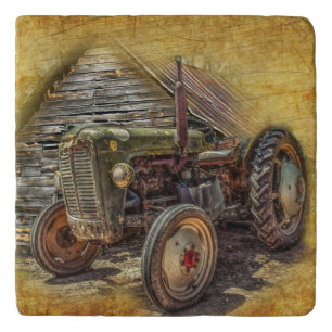 Vintage Farm Tractor Old Barn Shed Trivet