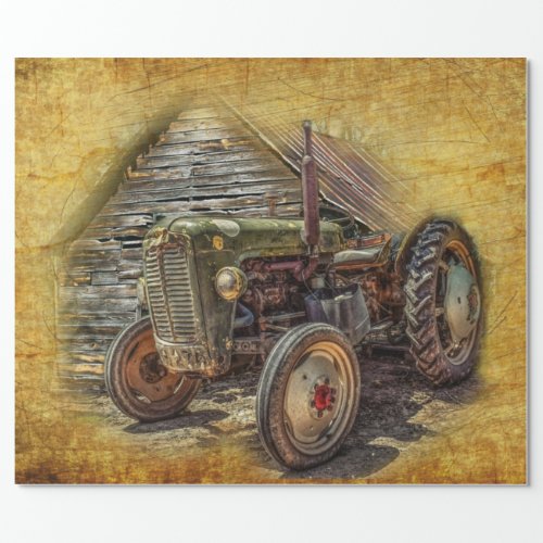 Vintage Farm Tractor Old Barn Shed Wrapping Paper