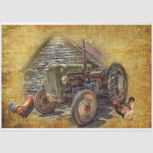 Vintage Farm Tractor Rustic Barn Rooster Hen Tissue Paper