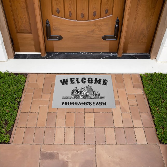 Vintage Farm Tractor Template Welcome Doormat (Outdoor)