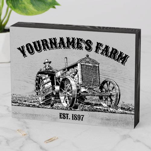 Vintage Farm Tractor Template Wooden Box Sign