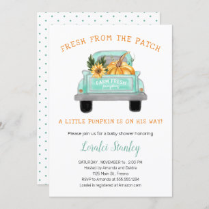 Vintage Farm Truck With Pumpkin Fall Baby Shower Invitation