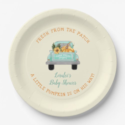 Vintage Farm Truck With Pumpkin Fall Baby Shower Paper Plates