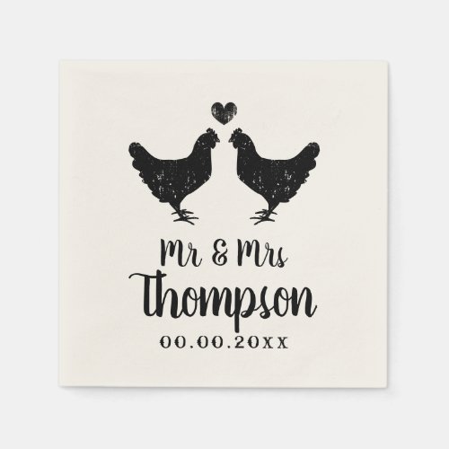 Vintage farm wedding napkins with custom name