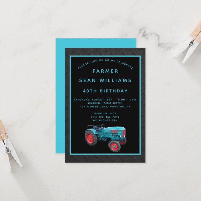 Vintage Farmer's 40th Birthday Party Invitation (Front/Back In Situ)