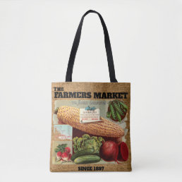 Vintage Farmers Market Faux Burlap Sack Template Tote Bag