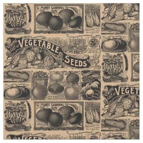 Vintage Farmers Market Vegetable Garden Pattern Fabric