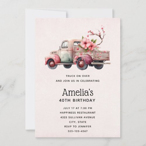 Vintage Farmers Truck Pink Birthday Invitation