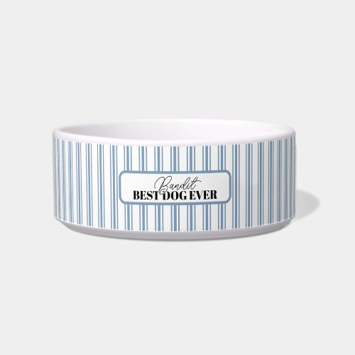 Vintage Farmhouse Blue Ticking Stripe Pet Bowl