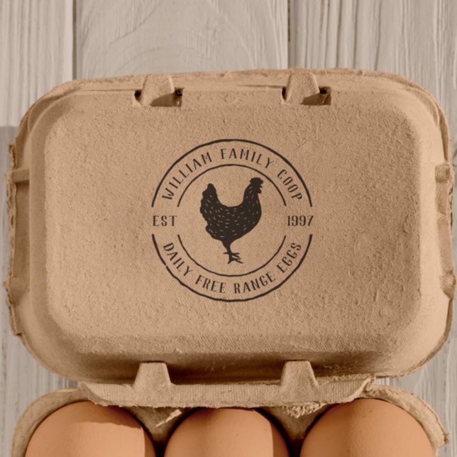 Vintage Farmhouse Chicken Egg Carton Round Self-inking Stamp (Rubber Stamp Mock-up)