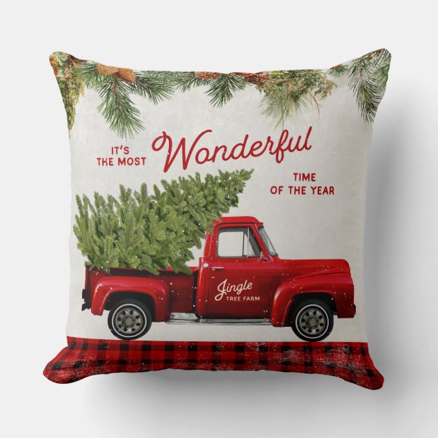 Vintage Farmhouse Christmas Truck with Tree Pillow Zazzle