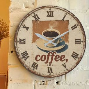 Vintage Farmhouse Coffee Bar Large Clock