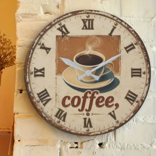 Vintage Farmhouse Coffee Bar Large Clock