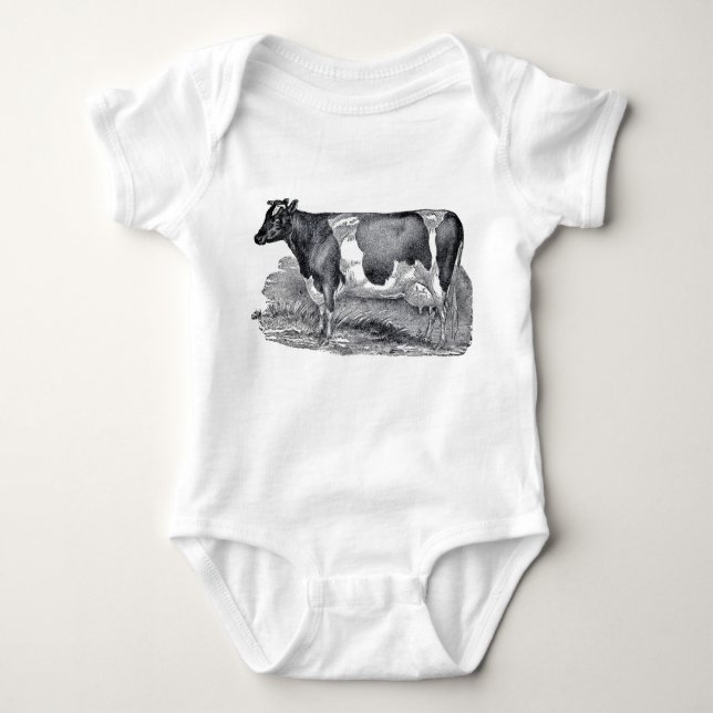 Vintage Farmhouse Cow Baby Bodysuit (Front)