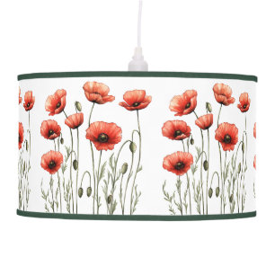 Vintage Farmhouse Decor Red Poppy Garden Ceiling Lamp