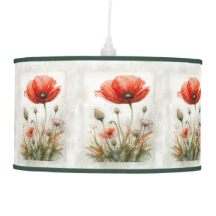 Vintage Farmhouse Decor Red Poppy Garden Flower Ceiling Lamp