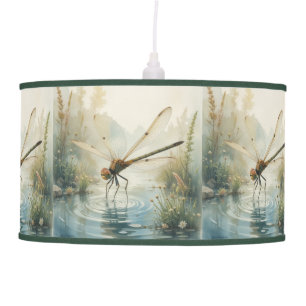 Vintage Farmhouse Decor Vintage Dragonfly Pond art Ceiling Lamp