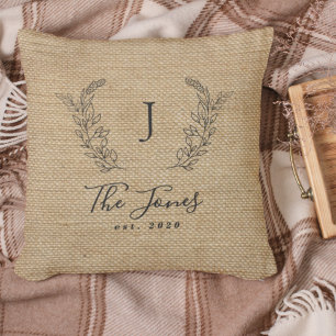 Vintage farmhouse family monogrammed throw pillow