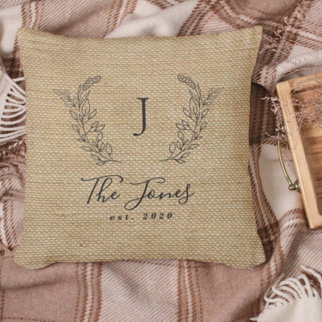 Vintage farmhouse family monogrammed  throw pillow (Creator Uploaded)