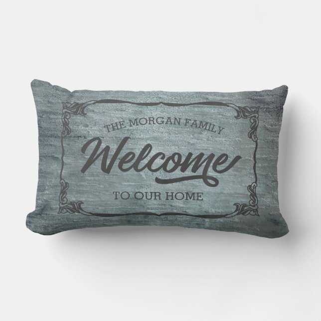 vintage farmhouse family welcome monogram lumbar pillow (Front)