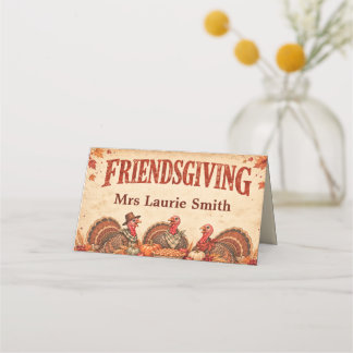 Vintage Farmhouse Friendsgiving Turkey Place Cards