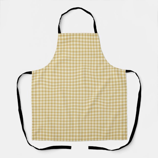 Vintage Farmhouse Gingham, Tan & Beige Apron (Front)