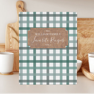 Vintage Farmhouse Green Plaid Recipe Cookbook Mini Binder