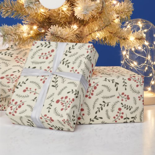 Vintage Farmhouse green red cream foliage rustic Wrapping Paper