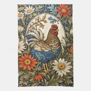 Vintage Farmhouse Hen and Daisy Flowers Kitchen Towel