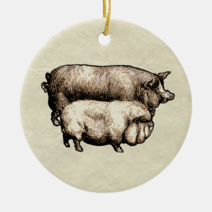 Vintage Farmhouse Pig Country Antique Livestock Ceramic Ornament