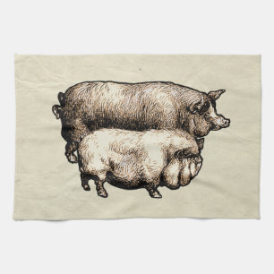 Vintage Farmhouse Pig Country Antique Livestock Kitchen Towel