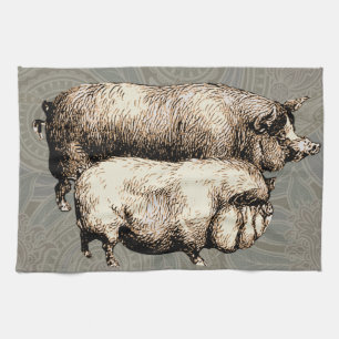 Vintage Farmhouse Pig Country Antique Livestock Kitchen Towel