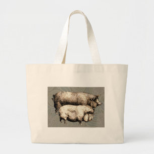 Vintage Farmhouse Pig Country Antique Livestock Large Tote Bag
