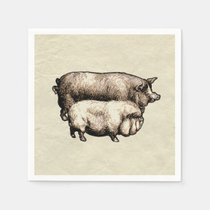 Vintage Farmhouse Pig Country Antique Livestock Napkins