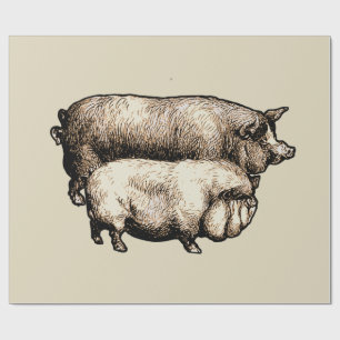 Vintage Farmhouse Pig Country Antique Livestock Wrapping Paper