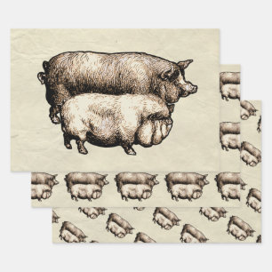 Vintage Farmhouse Pig Country Antique Livestock Wrapping Paper Sheets